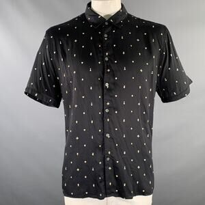 JOHN VARVATOS Size XL Black Print Modal Button Up Short Sleeve Shirt
